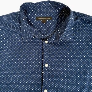 John Varvatos Shirt Mens L Blue White Button Up Star Print Short Sleeve
